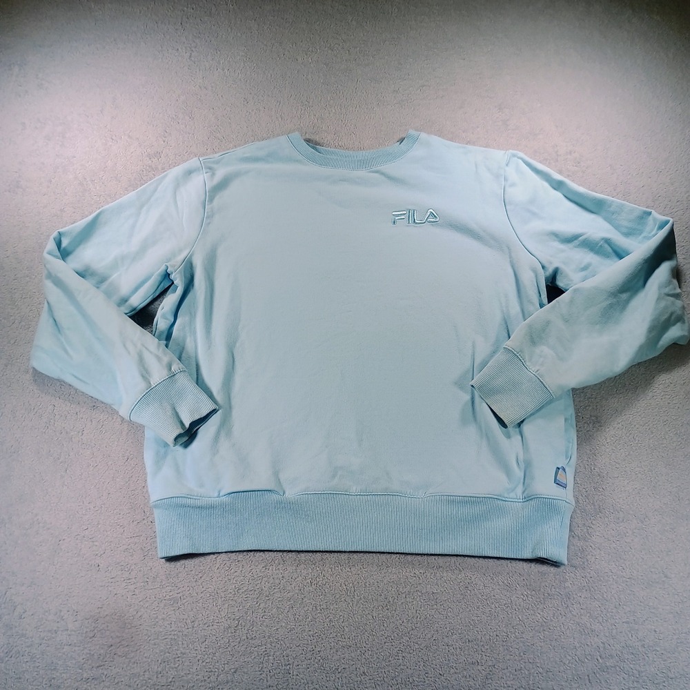 Fila Womens Crewneck Sweatshirt Light Blue Small Embroidered Logo Pockets